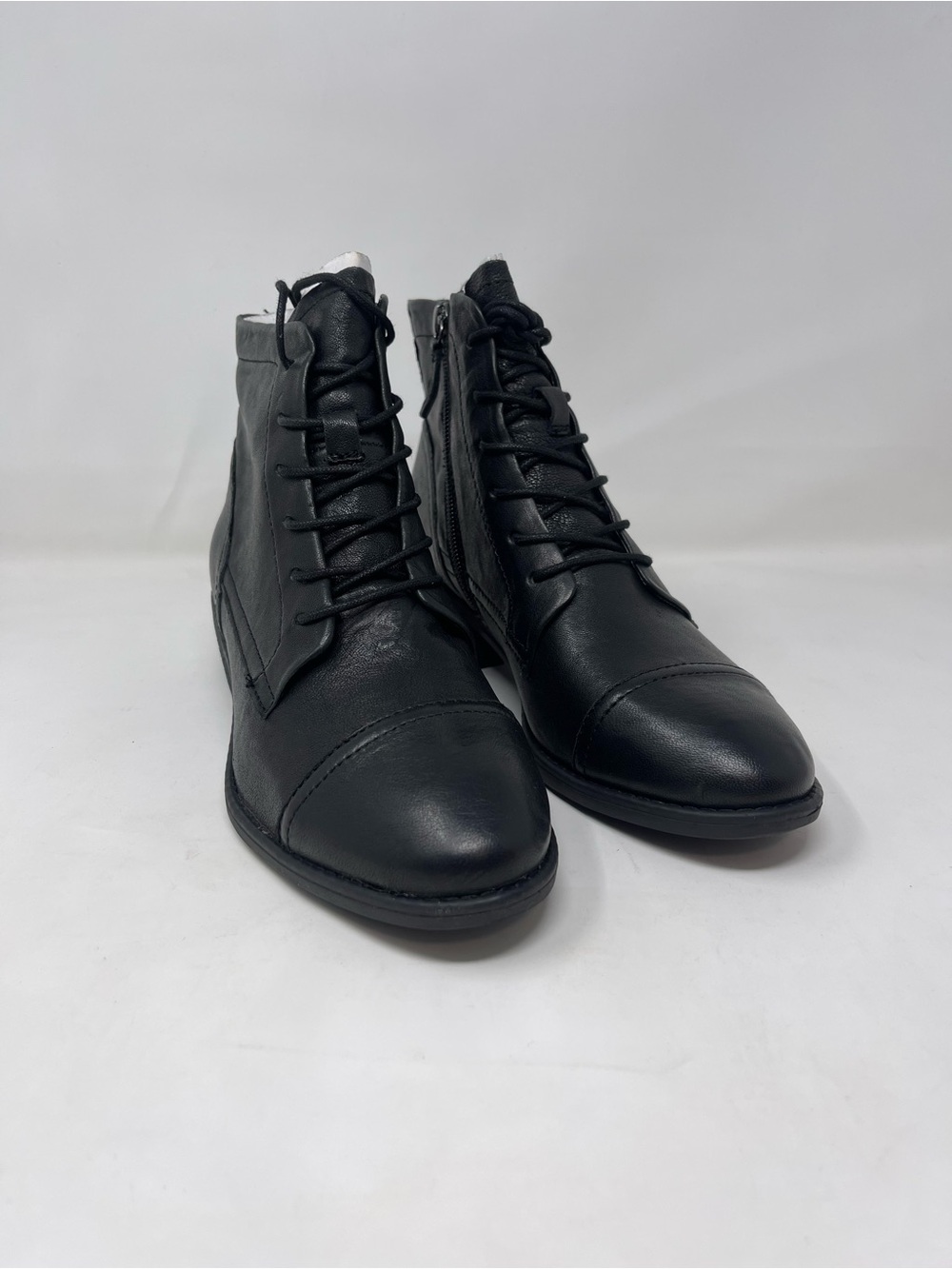 Comfortiva Black Leather Lace-Up Ankle Boots